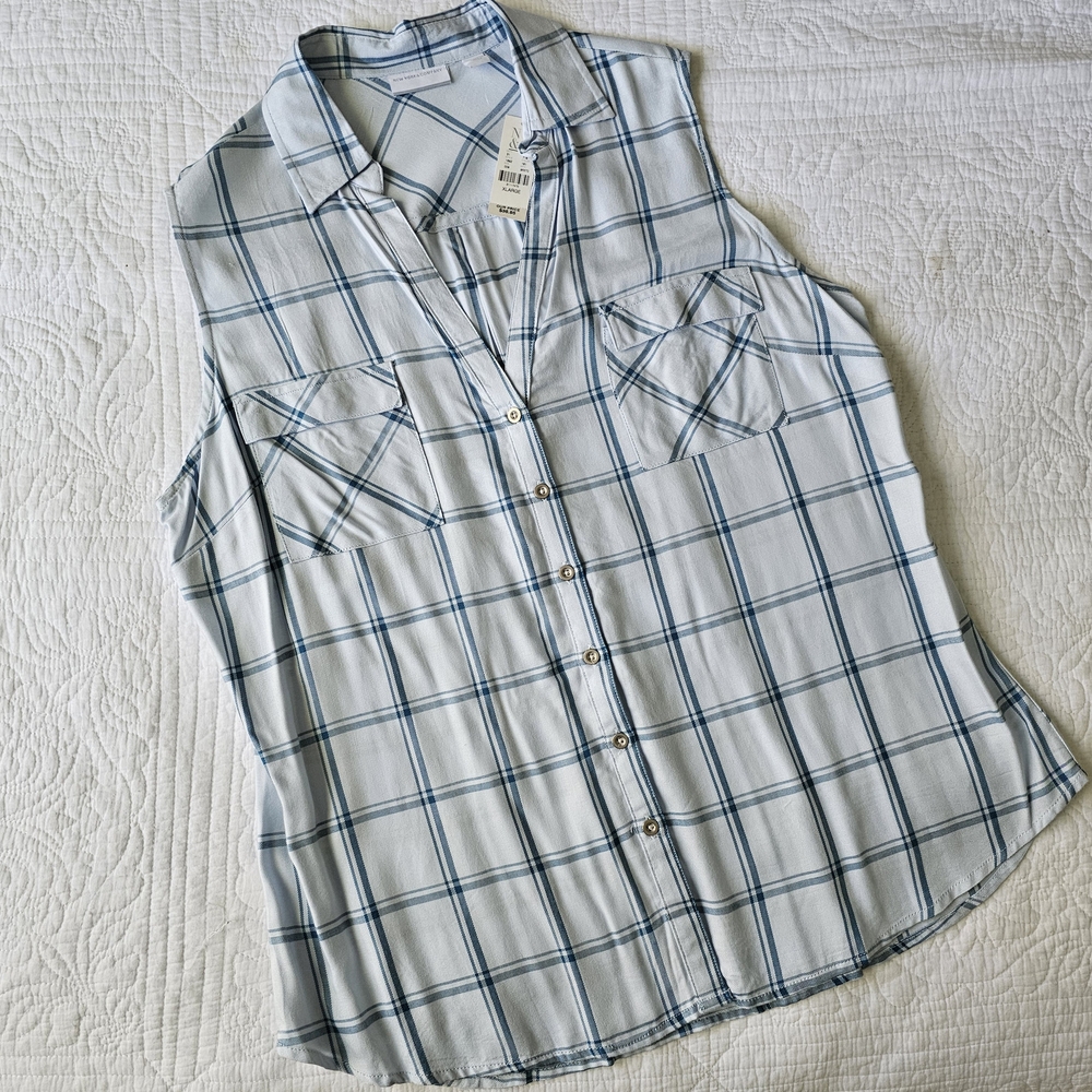 NWT NY&Co Blue Plaid Sleeveless Shirt